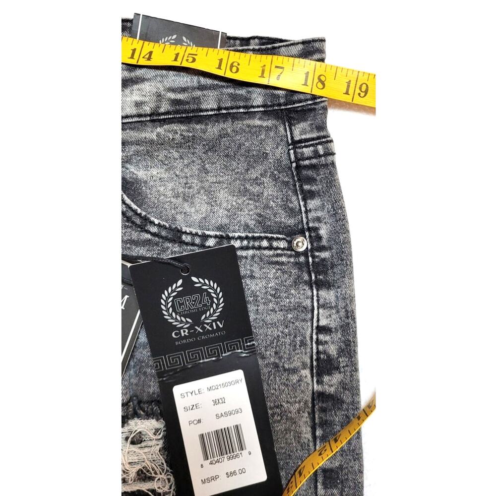 CR-24 Chrome Edge Mens Shorts 36x32 Gray Denim Holes Ripped Grunge Streetwear - Picture 3 of 11
